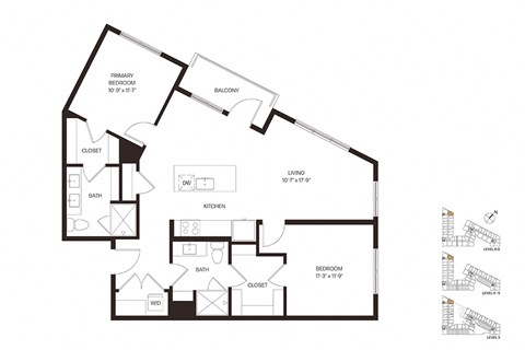 Floor plan for 2 beds, 2 baths, 1163 sqft